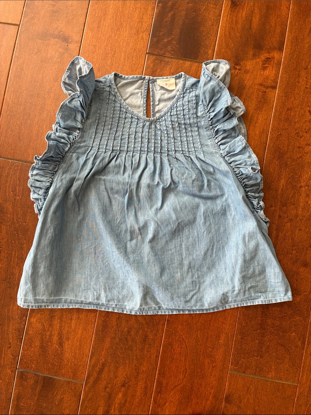**As-Is** J. Crew Crewcuts Sz S Girls Chambray Summer Dress Pintuck Ruffle